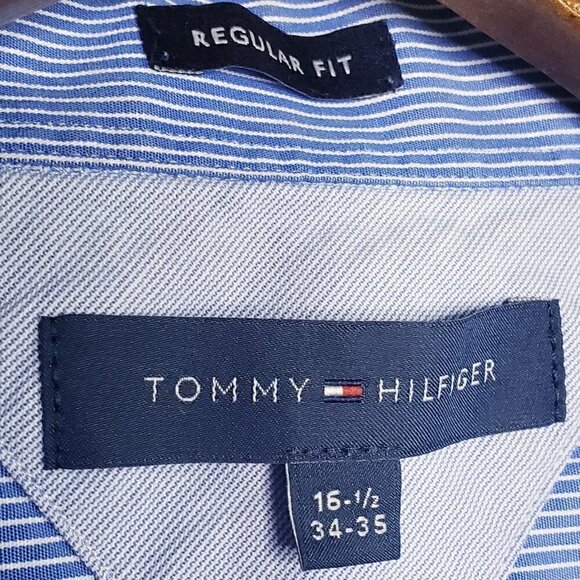 Tommy Hilfiger pinstripe regular fit button blue and white button shirt - Picture 8 of 8